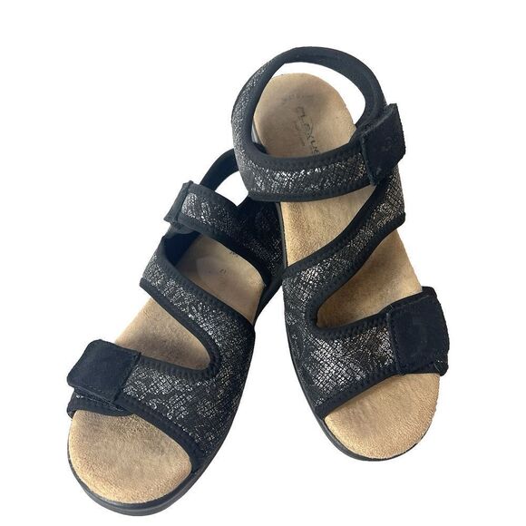 Flexus Summer Sandal Womens Sz EU 41 US 10.5 Sling Back Open Toe Black Synthetic - Picture 1 of 10